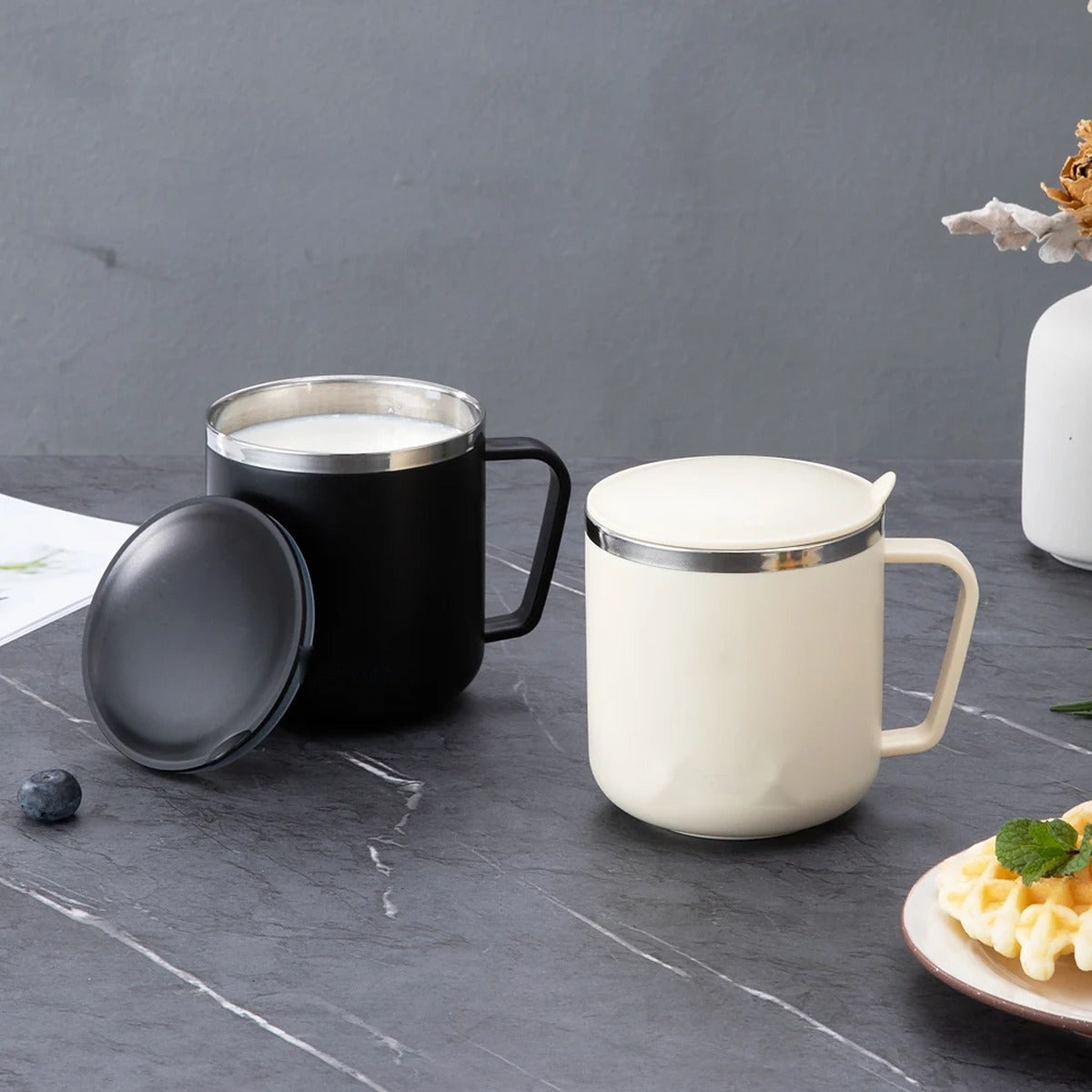Taza térmica de acero 400 ml con tapa