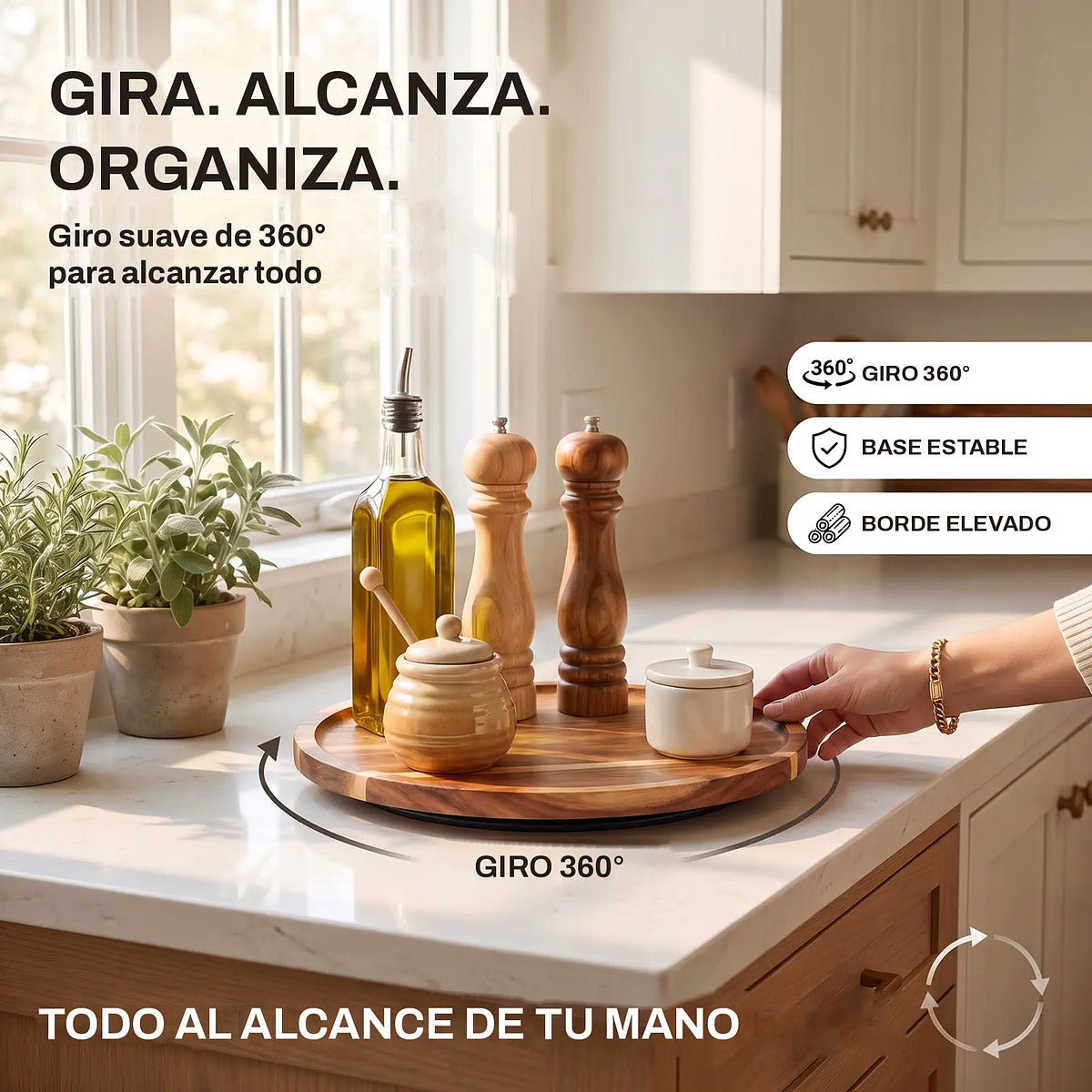 Organizador giratorio de madera de acacia – foto 8