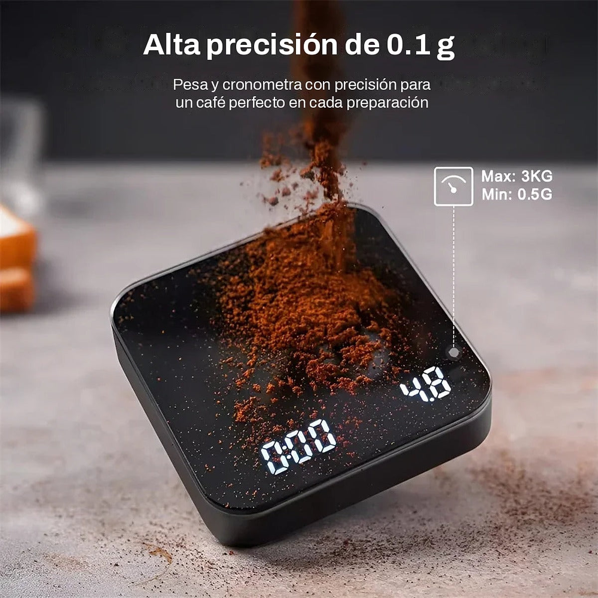Báscula digital para café y cocina con temporizador