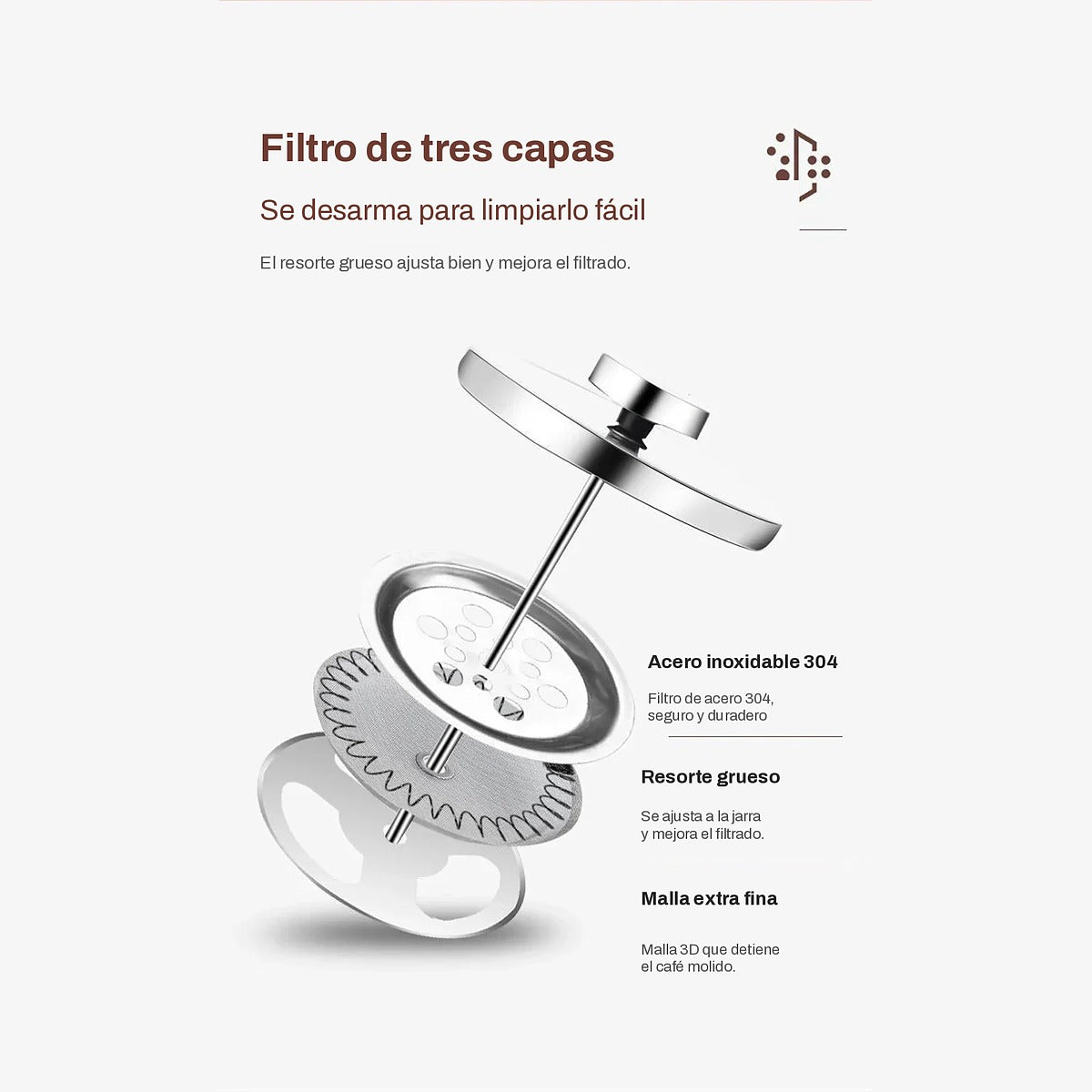 Prensa francesa de vidrio para café y té