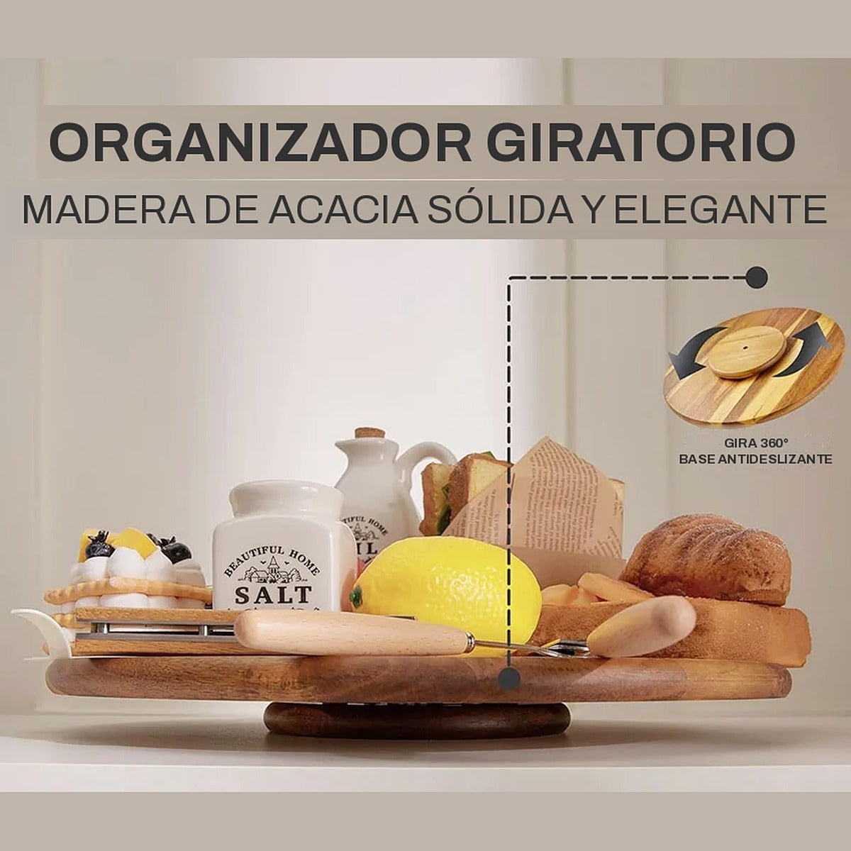 Organizador giratorio de madera de acacia – foto 5