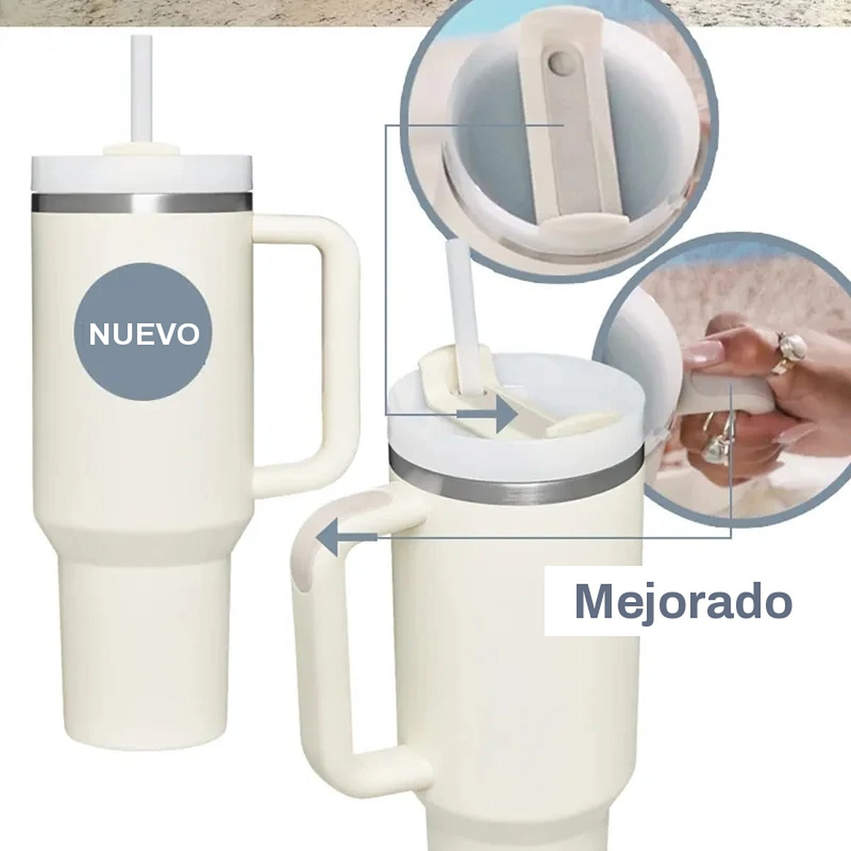 Vaso térmico 1.2 L con asa y popote – foto 6