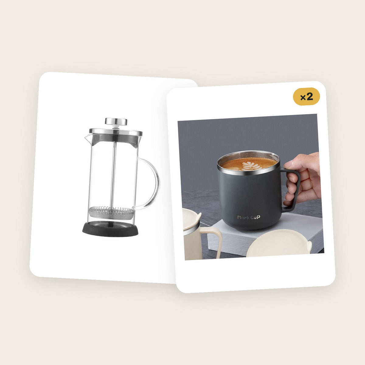 Kit Café de la mañana: prensa francesa y dos tazas térmicas