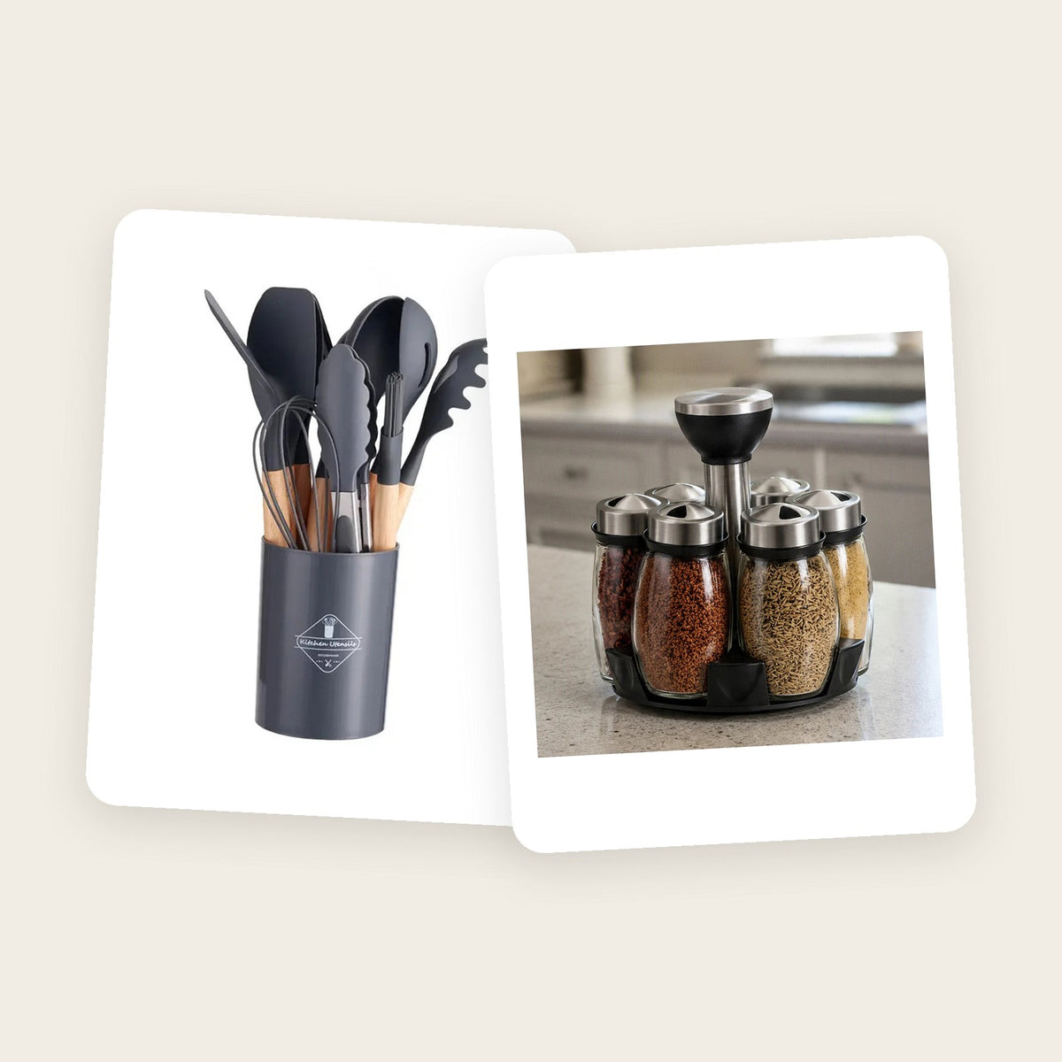 Kit Cocina nueva: utensilios de silicón y especiero giratorio