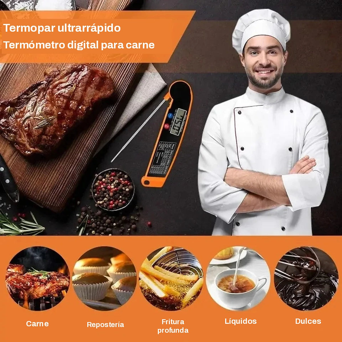 Termómetro digital para carne plegable